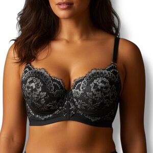 City Chic Alexis Contour Longline Push-up Purple Silver Lace Bra Size 40DDD